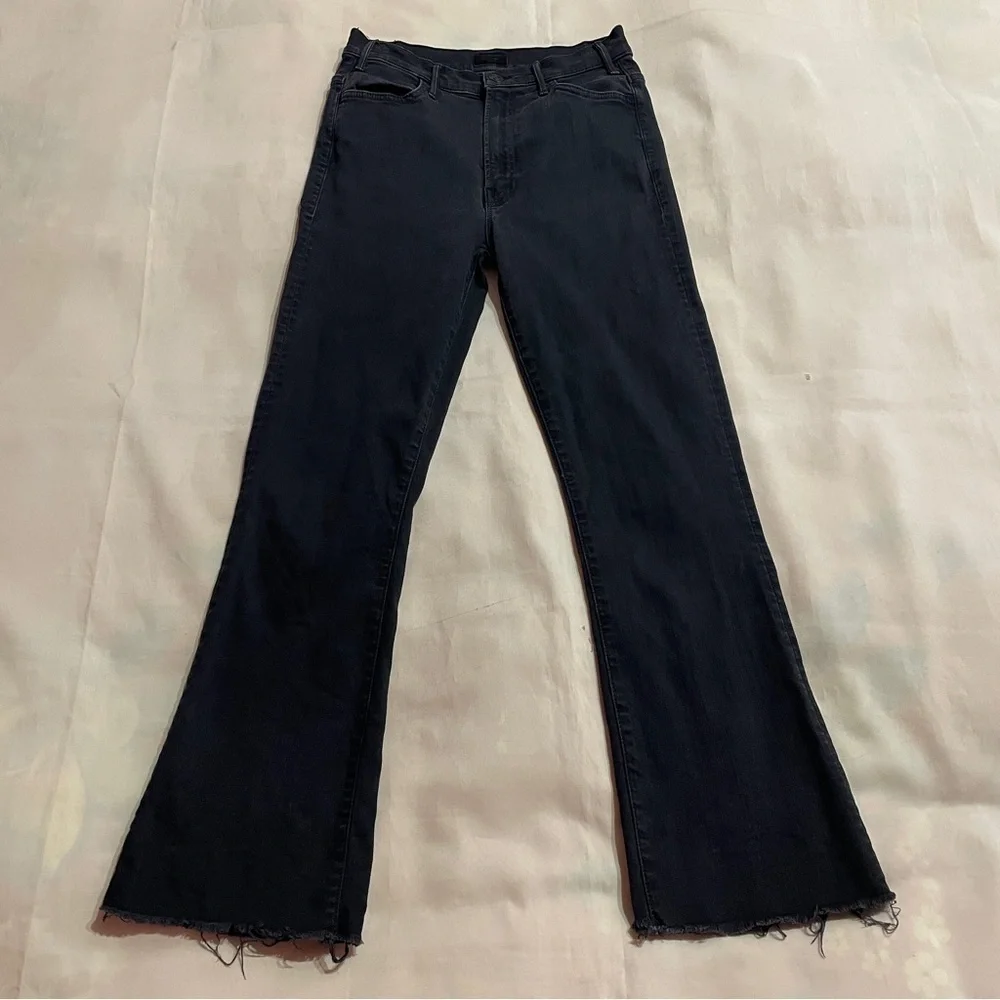 MOTHER- High Rise The Hustler Ankle Fray Straight Leg Black Not Guilty Size 25
